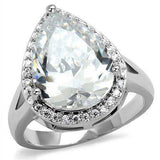 Alamode Rhodium Brass Ring with AAA Grade CZ in Clear - Alamode - Flyclothing LLC