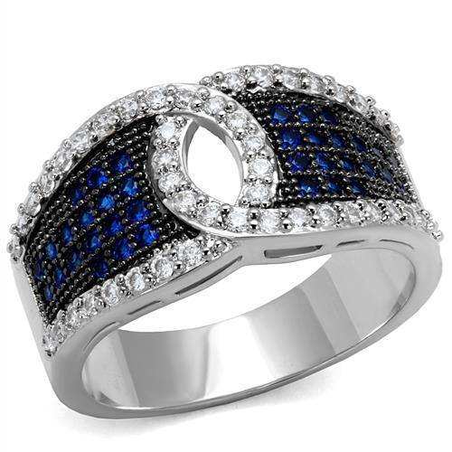 Alamode Rhodium + Ruthenium Brass Ring with AAA Grade CZ in London Blue - Alamode - Flyclothing LLC