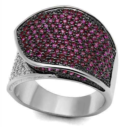 Alamode Rhodium + Ruthenium Brass Ring with AAA Grade CZ in Ruby - Alamode - Flyclothing LLC