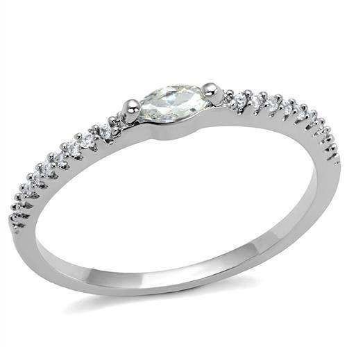 Alamode Rhodium Brass Ring with AAA Grade CZ in Clear - Alamode - Flyclothing LLC