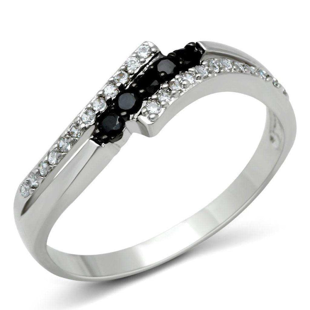 Alamode Rhodium + Ruthenium Brass Ring with AAA Grade CZ in Jet - Alamode - Flyclothing LLC