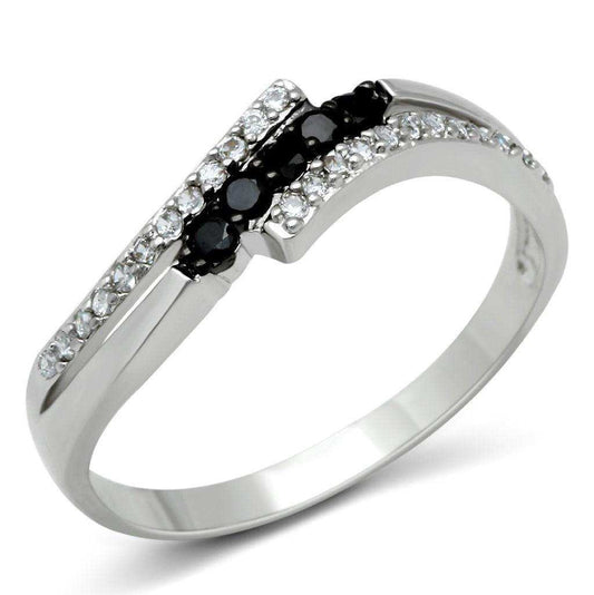 Alamode Rhodium + Ruthenium Brass Ring with AAA Grade CZ in Jet - Alamode - Flyclothing LLC