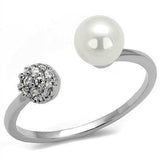 Alamode Rhodium Brass Ring with Synthetic Pearl in White - Alamode - Flyclothing LLC