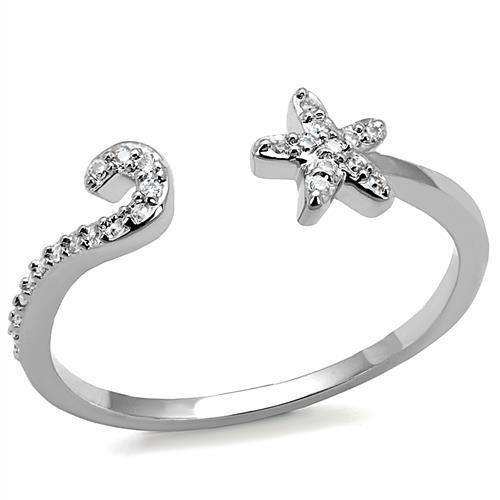 Alamode Rhodium Brass Ring with AAA Grade CZ in Clear - Alamode - Flyclothing LLC