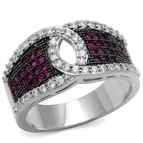 Alamode Rhodium + Ruthenium Brass Ring with AAA Grade CZ in Ruby - Alamode - Flyclothing LLC