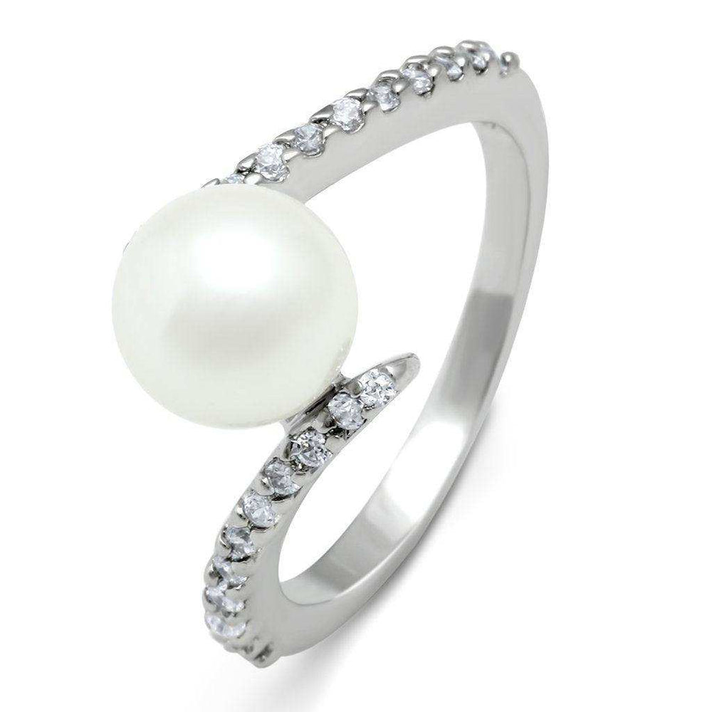Alamode Rhodium Brass Ring with Synthetic Pearl in White - Alamode - Flyclothing LLC