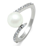 Alamode Rhodium Brass Ring with Synthetic Pearl in White - Alamode - Flyclothing LLC