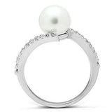 Alamode Rhodium Brass Ring with Synthetic Pearl in White - Alamode - Flyclothing LLC