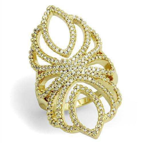 Alamode Gold Brass Ring with AAA Grade CZ in Clear - Alamode - Flyclothing LLC