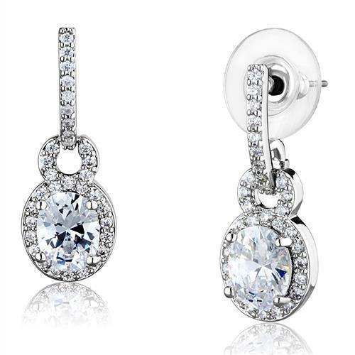 Alamode Rhodium Brass Earrings with AAA Grade CZ in Clear - Alamode - Flyclothing LLC