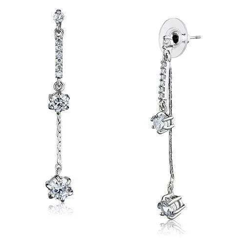 Alamode Rhodium Brass Earrings with AAA Grade CZ in Clear - Alamode - Flyclothing LLC
