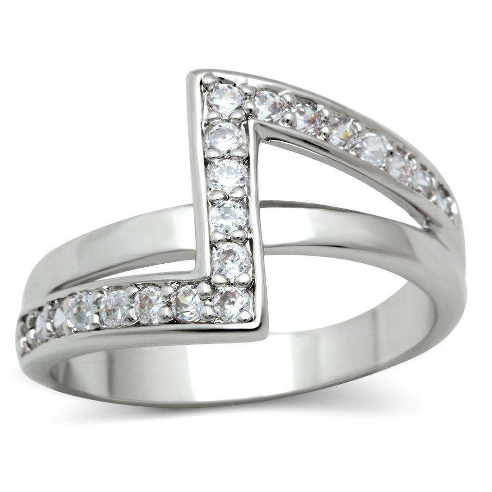 Alamode Rhodium Brass Ring with AAA Grade CZ in Clear - Alamode - Flyclothing LLC