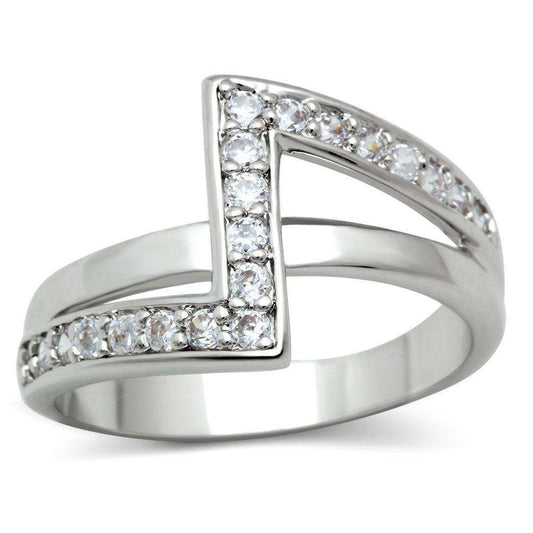 Alamode Rhodium Brass Ring with AAA Grade CZ in Clear - Alamode - Flyclothing LLC