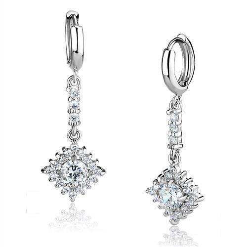 Alamode Rhodium Brass Earrings with AAA Grade CZ in Clear - Alamode - Flyclothing LLC
