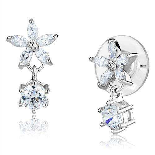 Alamode Rhodium Brass Earrings with AAA Grade CZ in Clear - Alamode - Flyclothing LLC