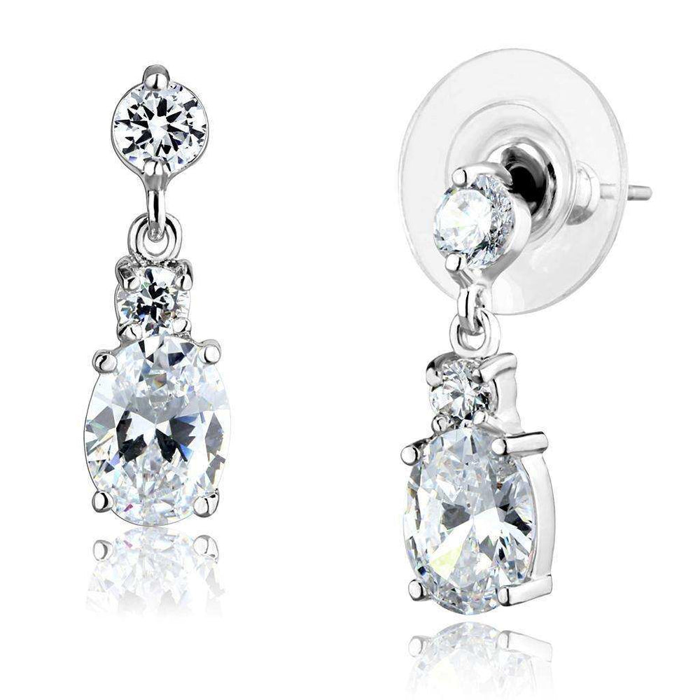 Alamode Rhodium Brass Earrings with AAA Grade CZ in Clear - Alamode - Flyclothing LLC
