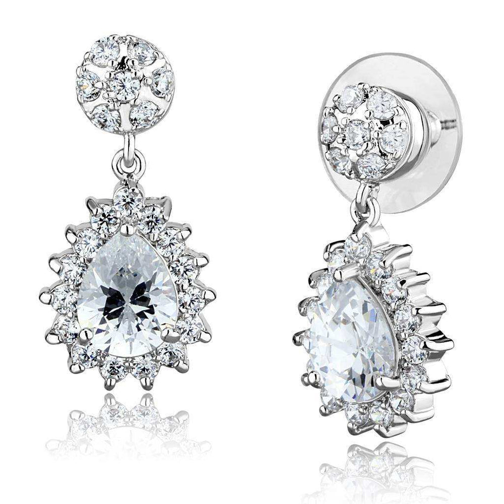 Alamode Rhodium Brass Earrings with AAA Grade CZ in Clear - Alamode - Flyclothing LLC