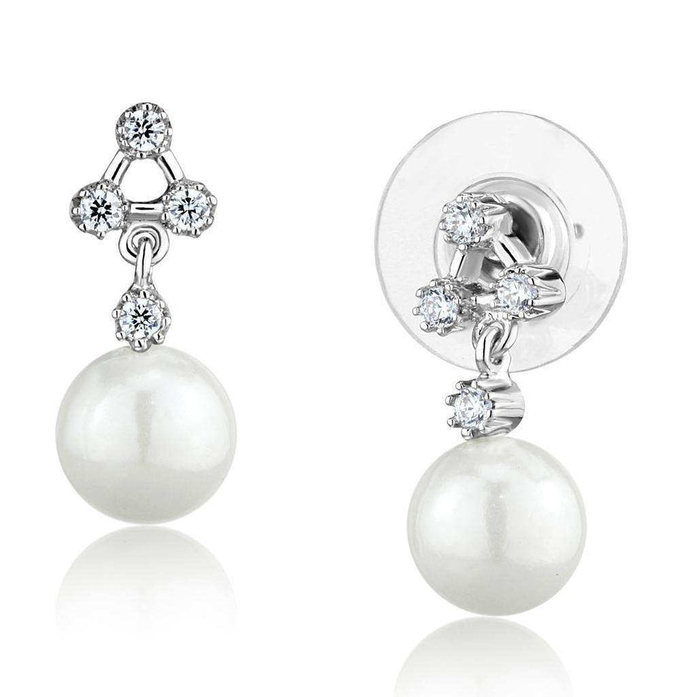 Alamode Rhodium Brass Earrings with Synthetic Pearl in White - Alamode - Flyclothing LLC
