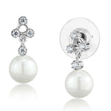 Alamode Rhodium Brass Earrings with Synthetic Pearl in White - Alamode - Flyclothing LLC