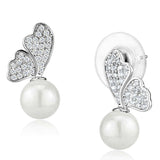Alamode Rhodium Brass Earrings with Synthetic Pearl in White - Alamode - Flyclothing LLC