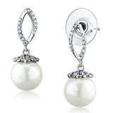 Alamode Rhodium Brass Earrings with Synthetic Pearl in White - Alamode - Flyclothing LLC