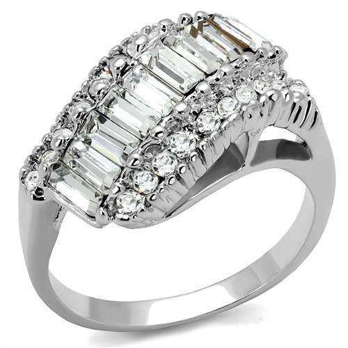 Alamode Rhodium Brass Ring with Top Grade Crystal in Clear - Alamode - Flyclothing LLC