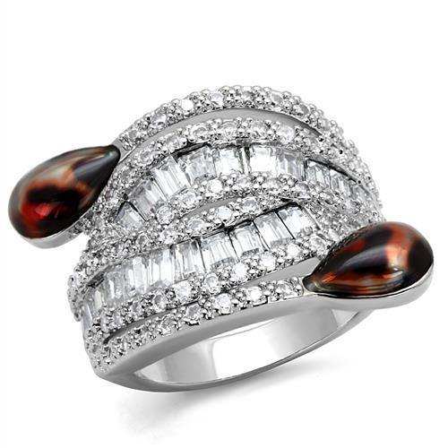Alamode Rhodium Brass Ring with AAA Grade CZ in Clear - Alamode - Flyclothing LLC