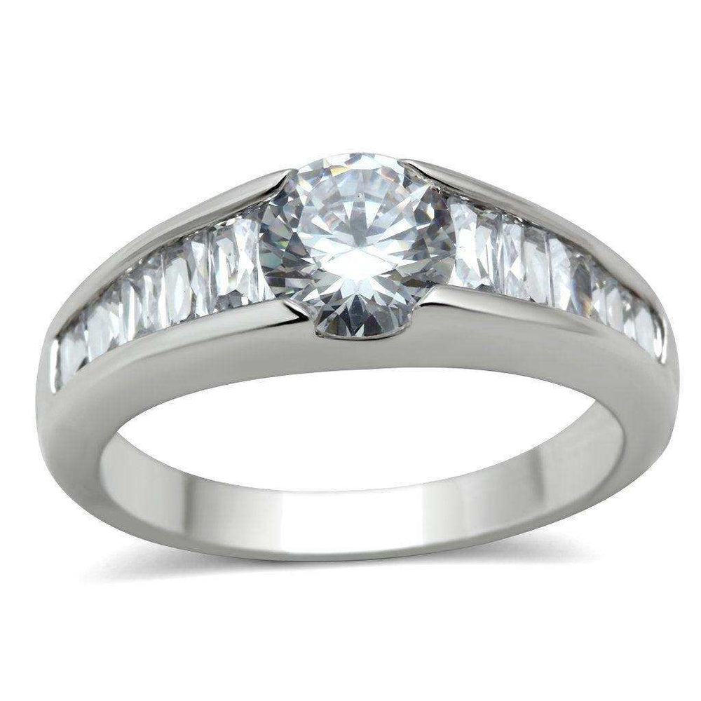 Alamode Rhodium Brass Ring with AAA Grade CZ in Clear - Alamode - Flyclothing LLC