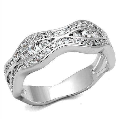 Alamode Rhodium Brass Ring with AAA Grade CZ in Clear - Alamode - Flyclothing LLC