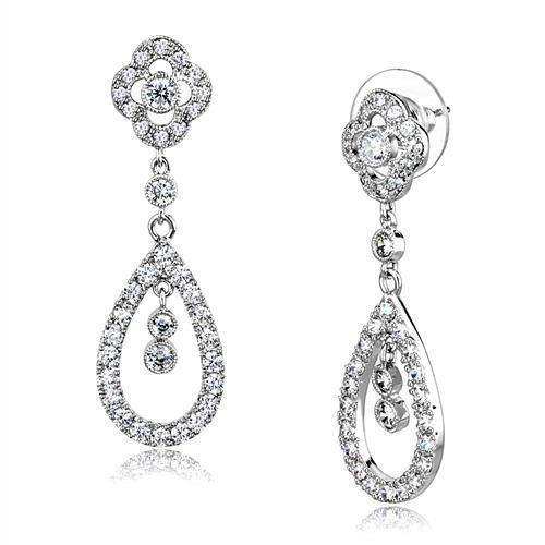 Alamode Rhodium Brass Earrings with AAA Grade CZ in Clear - Alamode - Flyclothing LLC