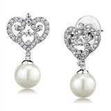 Alamode Rhodium Brass Earrings with Synthetic Pearl in White - Alamode - Flyclothing LLC