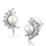 Alamode Rhodium Brass Earrings with Synthetic Pearl in White - Alamode - Flyclothing LLC