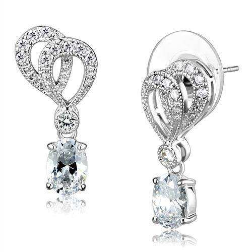 Alamode Rhodium Brass Earrings with AAA Grade CZ in Clear - Alamode - Flyclothing LLC