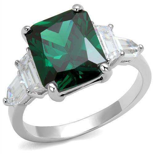 Alamode Rhodium Brass Ring with Synthetic Spinel in Emerald - Alamode - Flyclothing LLC
