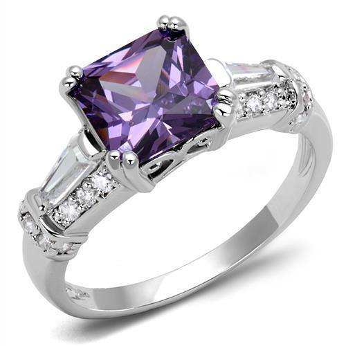 Alamode Rhodium Brass Ring with AAA Grade CZ in Amethyst - Alamode - Flyclothing LLC
