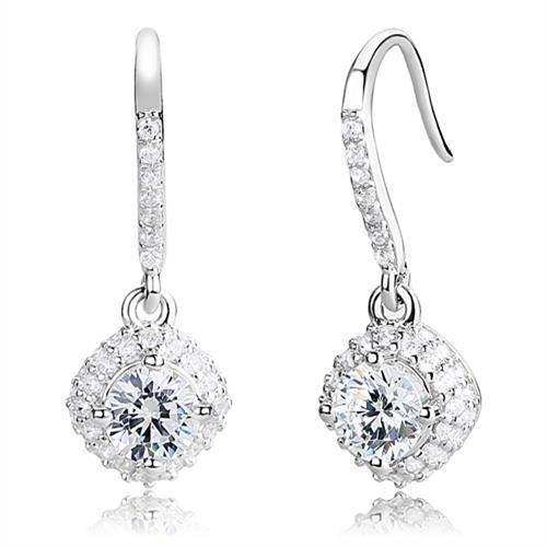 Alamode Rhodium 925 Sterling Silver Earrings with AAA Grade CZ in Clear - Alamode - Flyclothing LLC