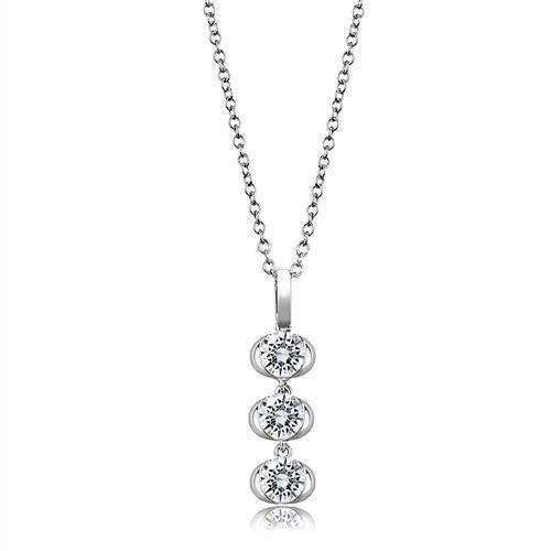Alamode Rhodium 925 Sterling Silver Chain Pendant with AAA Grade CZ in Clear - Alamode - Flyclothing LLC