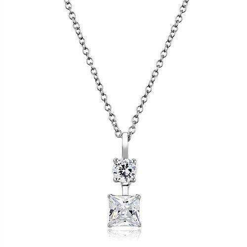 Alamode Rhodium 925 Sterling Silver Chain Pendant with AAA Grade CZ in Clear - Alamode - Flyclothing LLC