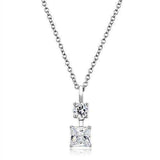 Alamode Rhodium 925 Sterling Silver Chain Pendant with AAA Grade CZ in Clear - Alamode - Flyclothing LLC