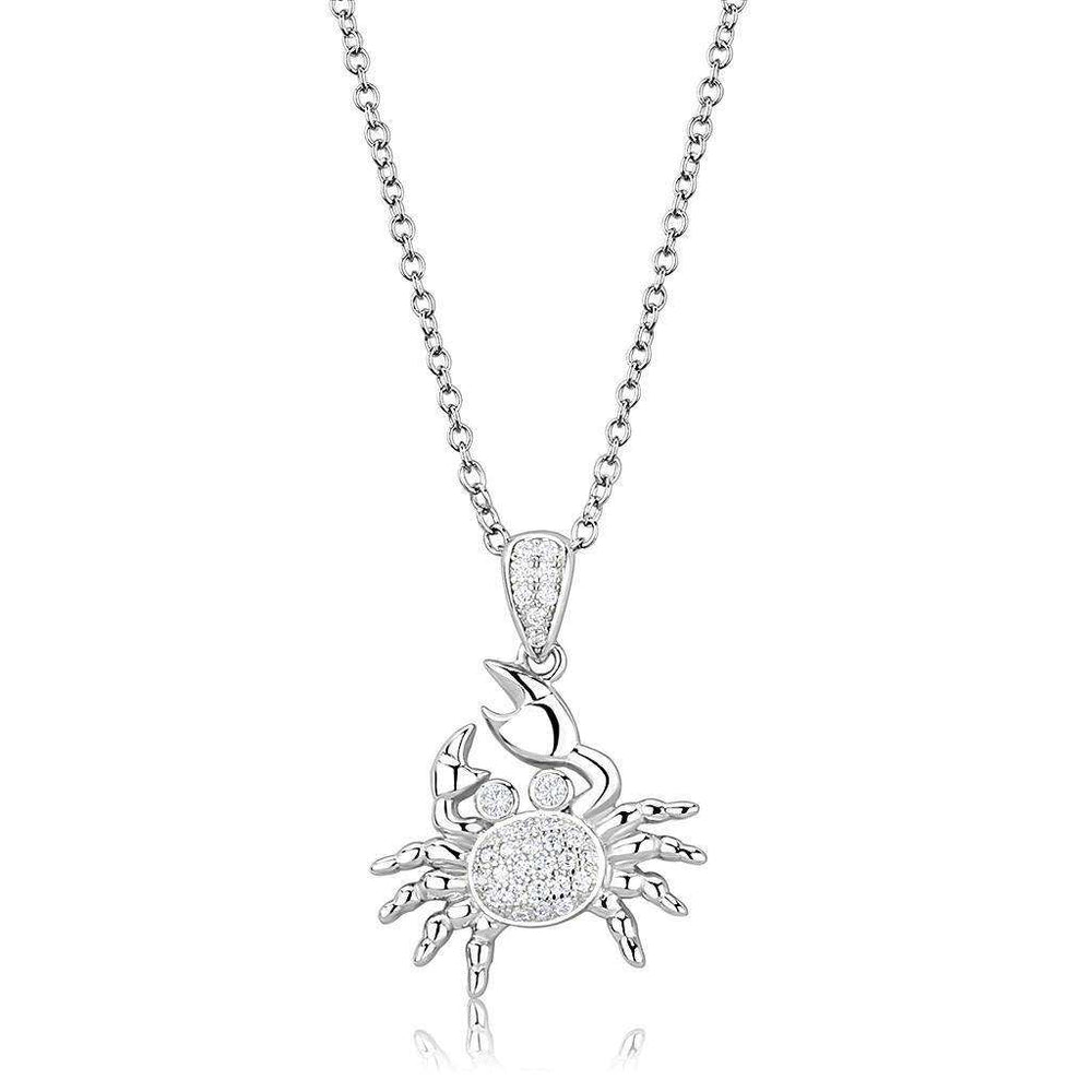 Alamode Rhodium 925 Sterling Silver Chain Pendant with AAA Grade CZ in Clear - Alamode - Flyclothing LLC