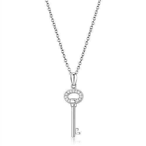 Alamode Rhodium 925 Sterling Silver Chain Pendant with AAA Grade CZ in Clear - Alamode - Flyclothing LLC