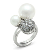 Alamode Rhodium Brass Ring with Synthetic Pearl in White - Alamode - Flyclothing LLC