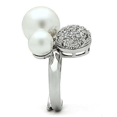 Alamode Rhodium Brass Ring with Synthetic Pearl in White - Alamode - Flyclothing LLC
