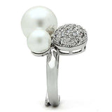 Alamode Rhodium Brass Ring with Synthetic Pearl in White - Alamode - Flyclothing LLC