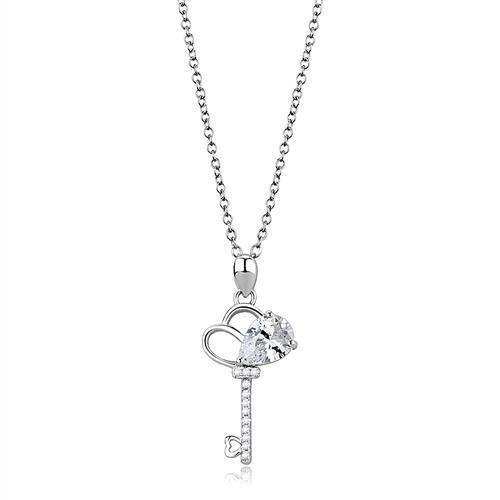 Alamode Rhodium 925 Sterling Silver Chain Pendant with AAA Grade CZ in Clear - Alamode - Flyclothing LLC
