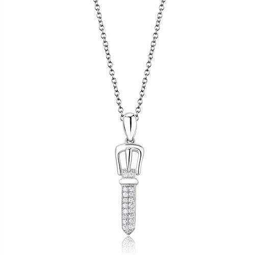 Alamode Rhodium 925 Sterling Silver Chain Pendant with AAA Grade CZ in Clear - Alamode - Flyclothing LLC