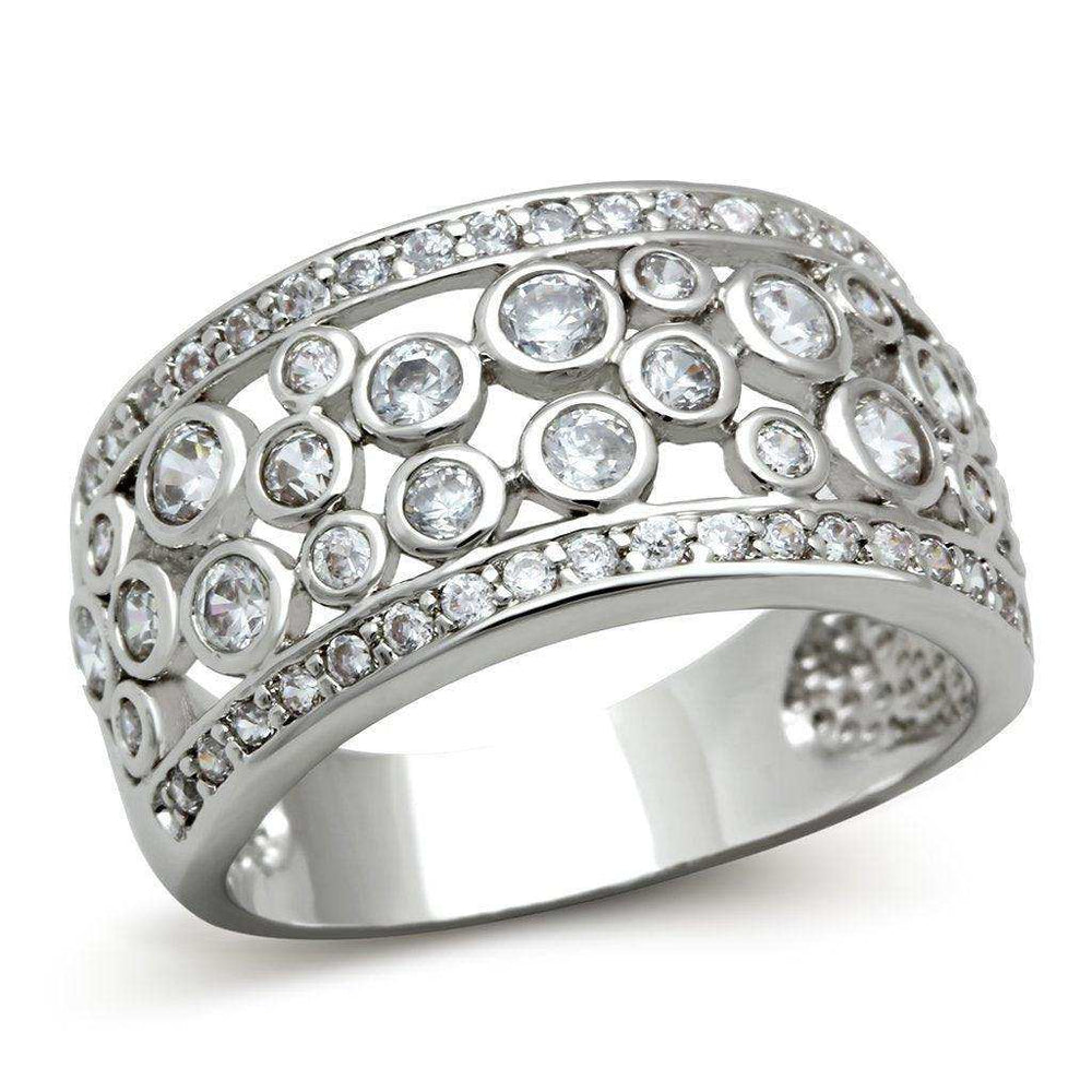 Alamode Rhodium Brass Ring with AAA Grade CZ in Clear - Alamode - Flyclothing LLC