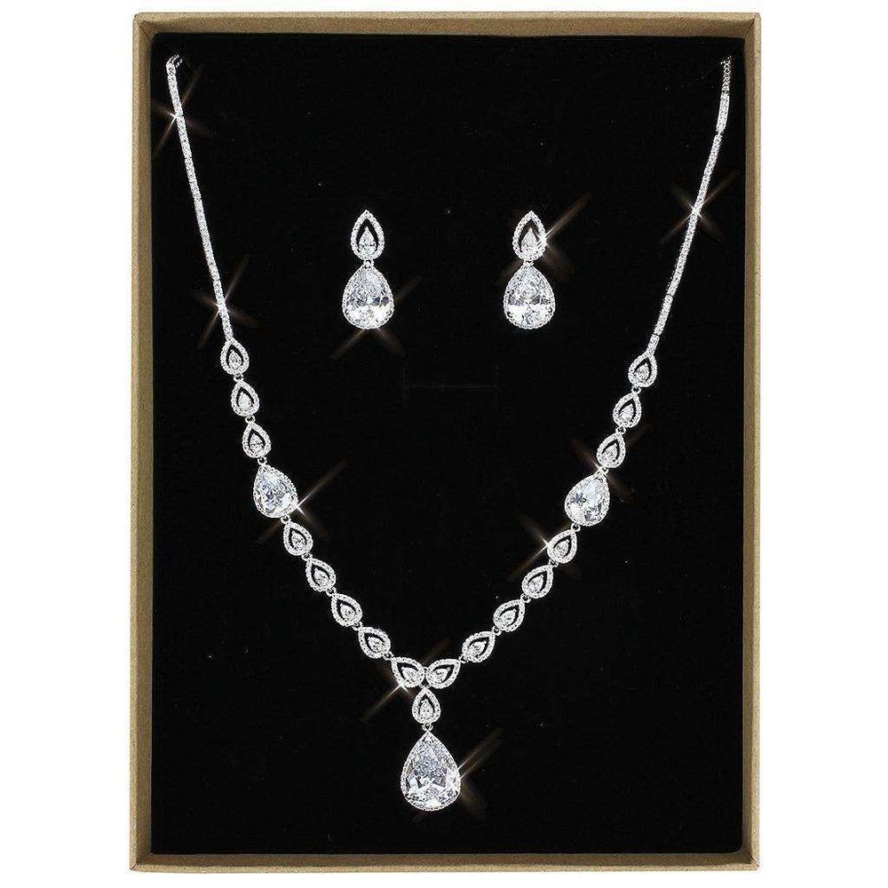 Alamode Rhodium Brass Jewelry Sets with AAA Grade CZ in Clear - Alamode - Flyclothing LLC