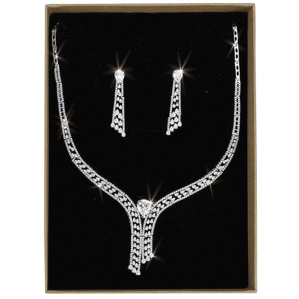Alamode Rhodium Brass Jewelry Sets with AAA Grade CZ in Clear - Alamode - Flyclothing LLC