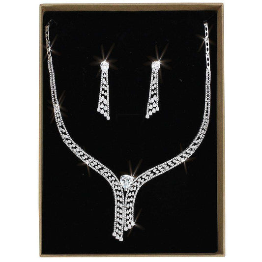Alamode Rhodium Brass Jewelry Sets with AAA Grade CZ in Clear - Alamode - Flyclothing LLC